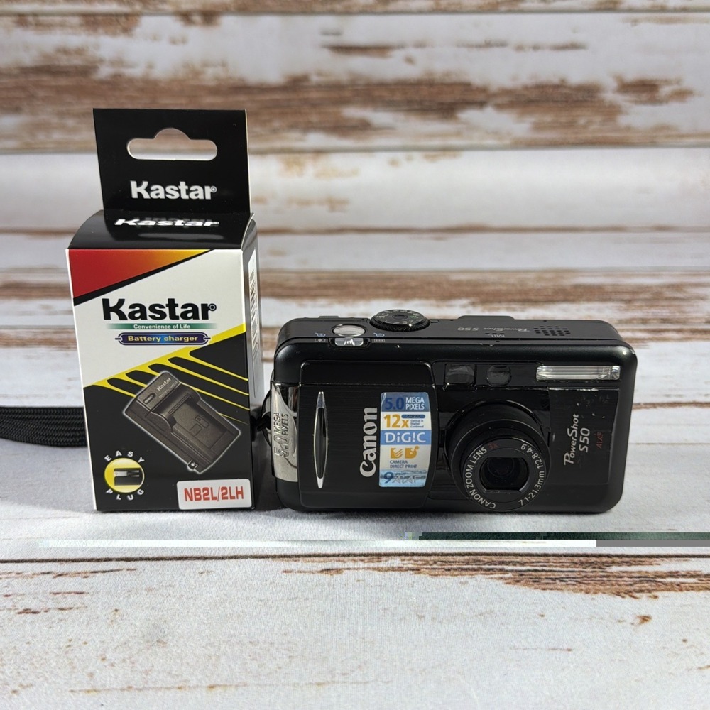 Canon PowerShot S50 5.0MP Digital Camera Black Tested w/ New Battery & Charger